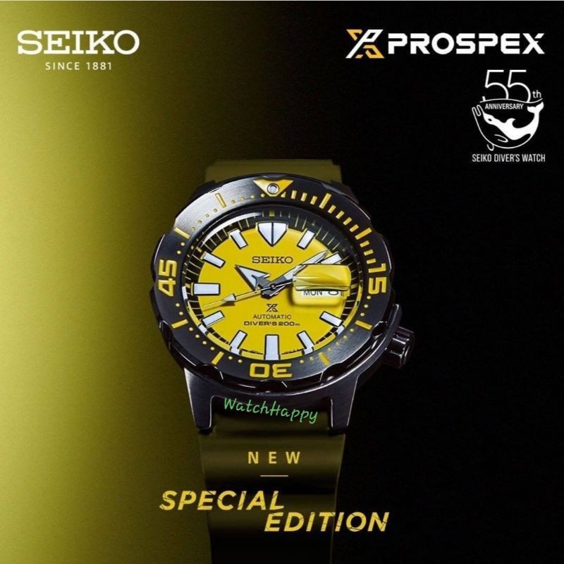 WatchHappy Seiko SRPF35K1 SRPF35 SRPF35K Monster Yellow Special Edisi Rubber Strap Original Warranty