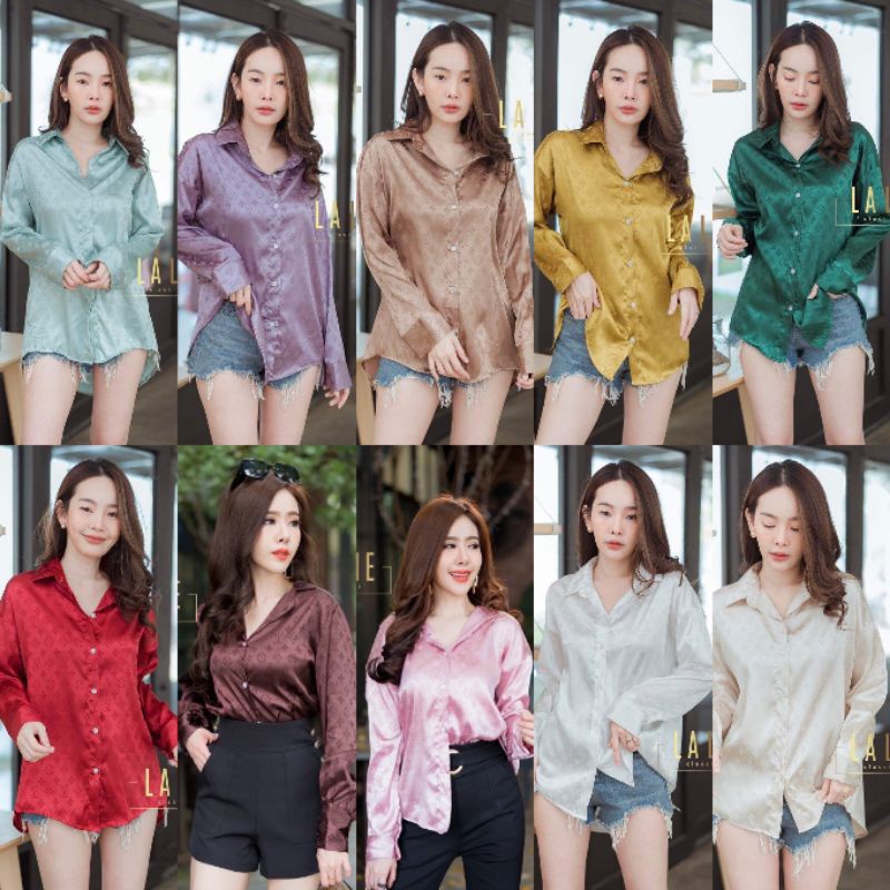 KEMEJA LALUNE ELVI SATIN Fashion Wanita 100% Original Import Bangkok