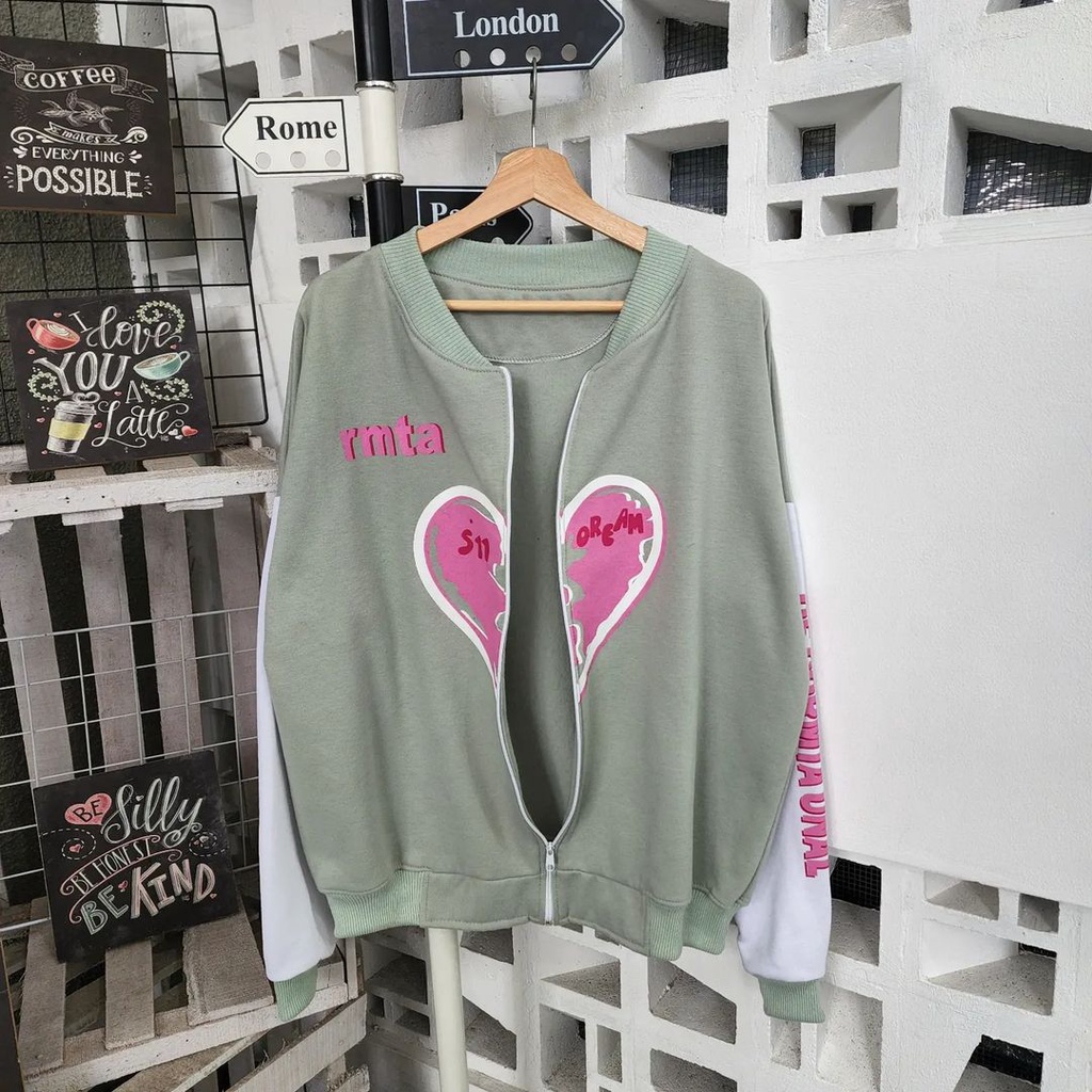 Jaket Baseball Zipper Pria Wanita Love S11 Dream Bahan Pleece Terbaru