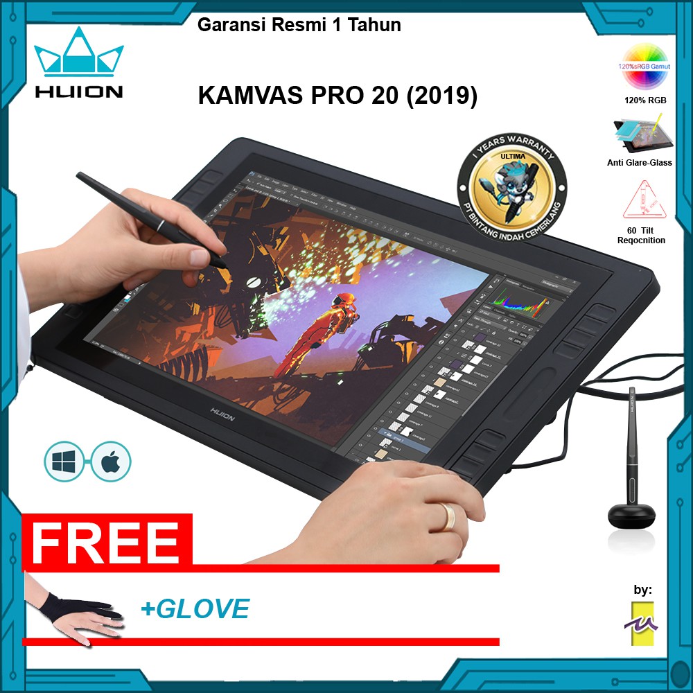 Jual Huion Kamvas Pro 20 Pen Tablet Display Shopee Indonesia
