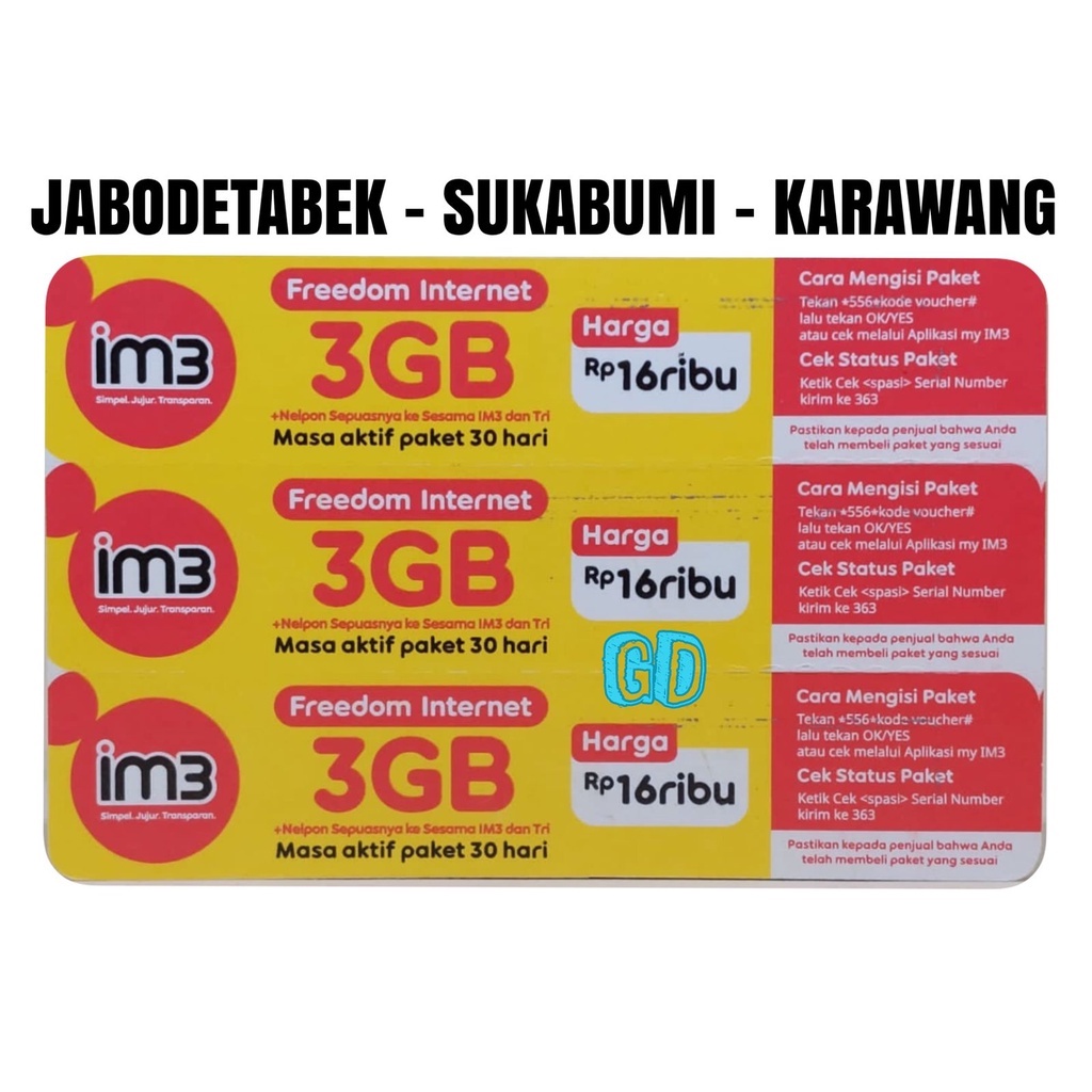 VOUCHER INDOSAT 3GB 20HARI FREEDOM INTERNET (JABODETABEK)