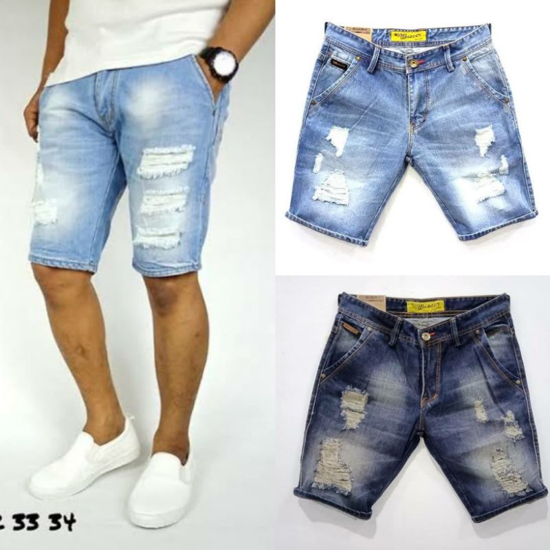 Celana Jeans Pendek Sobek Pria Wisker Jeans Pendek Ripped Robek Pria