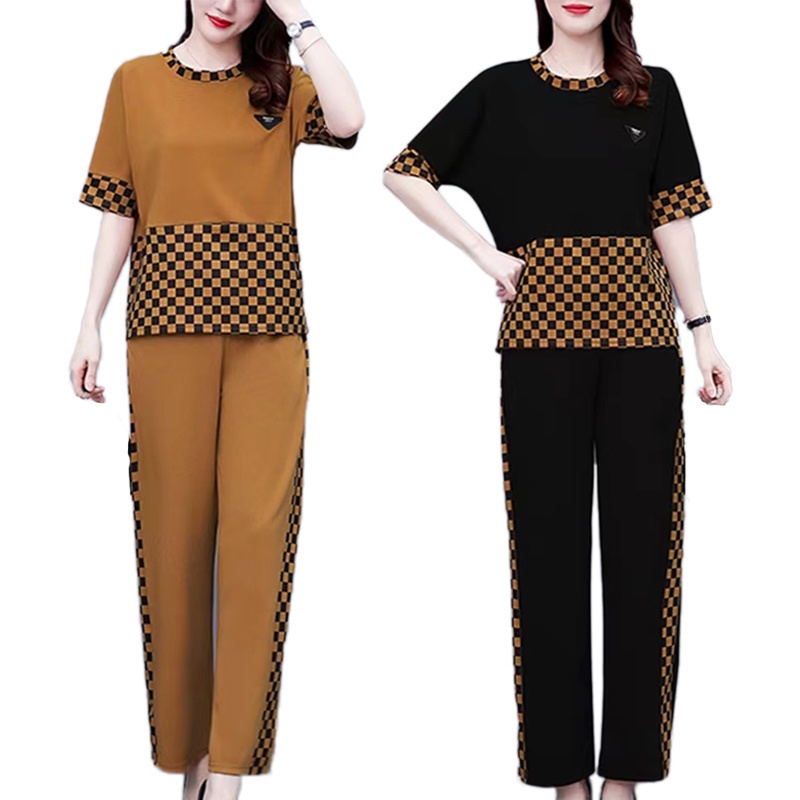 Stok bersih【Bisa COD】L-4XL Real Foto Katun One Set Women Setelan Wanita Mode 3/4 Lengan Cetak Wanita Kasual Longgar Stelan