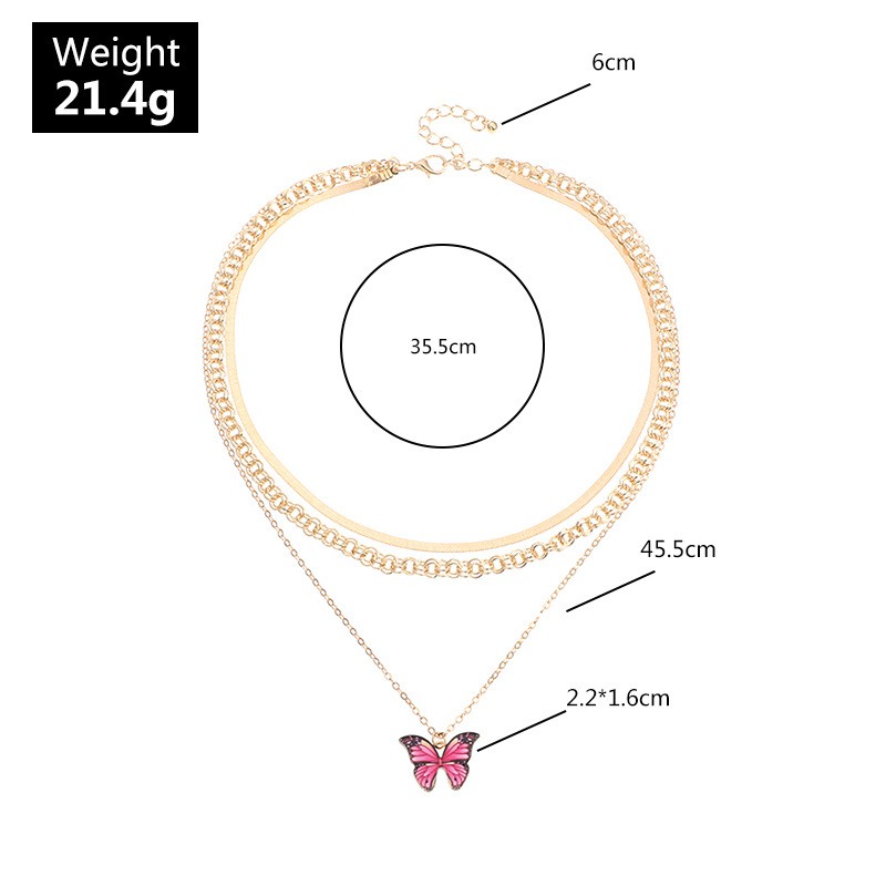 LRC Kalung Fashion Golden Chain Pearl Drop Oil Butterfly Multilayer K45802