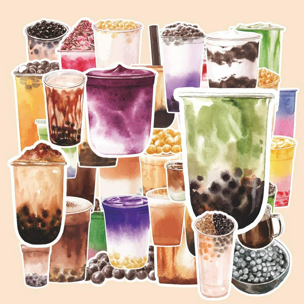 

( 50 pcs ) Random cetak stiker murah tema BUBBLE TEA