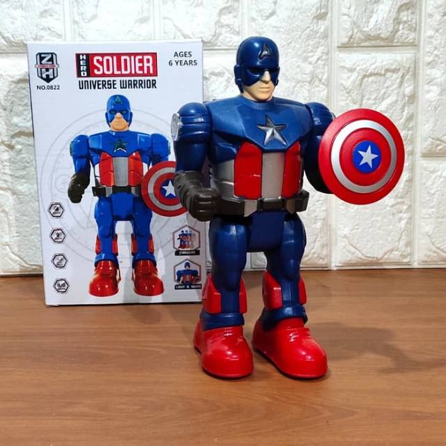 Mainan Robot Captain America Bisa Jalan &amp; Suara Anak Edukatif