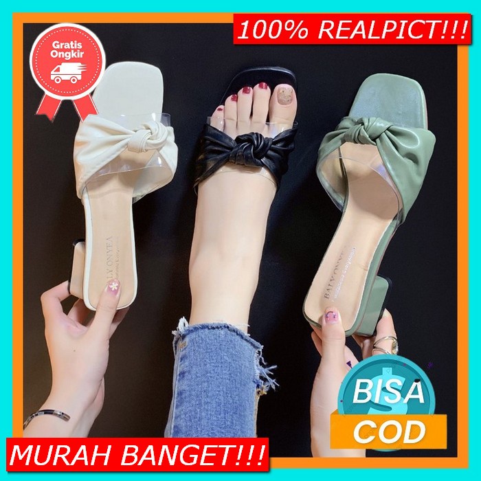 High Heels Tali Wanita Sandal Slop Pesta Mulan Heels Hak Tahu Tali Wan Ip 10 Hak Tahu Kepang 3 Cm
