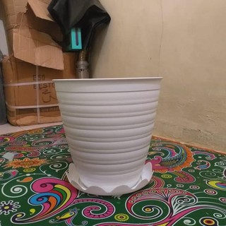 pot bunga tawon putih tinggi PIRUS 24cm tatakan putih pot bunga tawon putih tinggi PIRUS 24cm tatakan putih