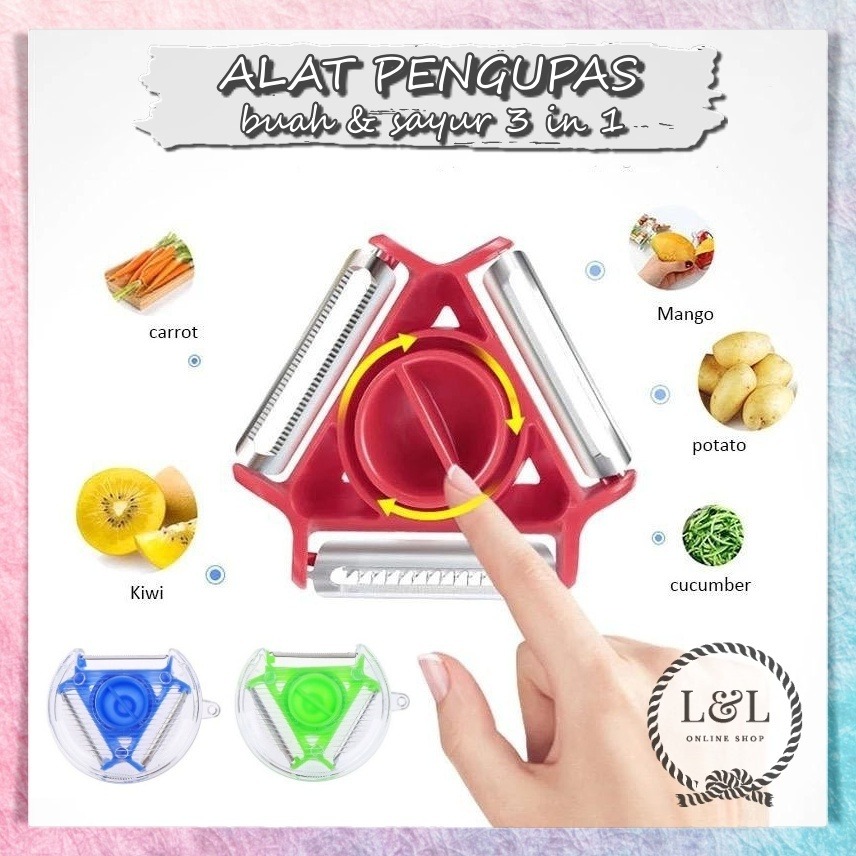 Pisau Pengupas Buah &amp; Sayur 3 in 1 Alat Kupas Kentang Peeler Stainless Pisau Dapur Stenlis Serbaguna