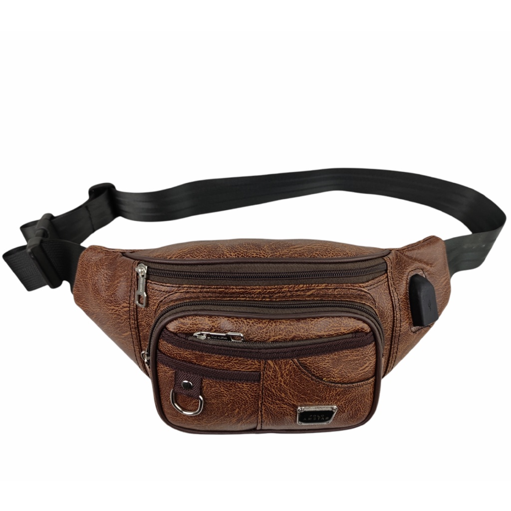 Waistbag / Tas Pinggang Kulit PU Leather Import Quality Original Polo Amstar FREE USB