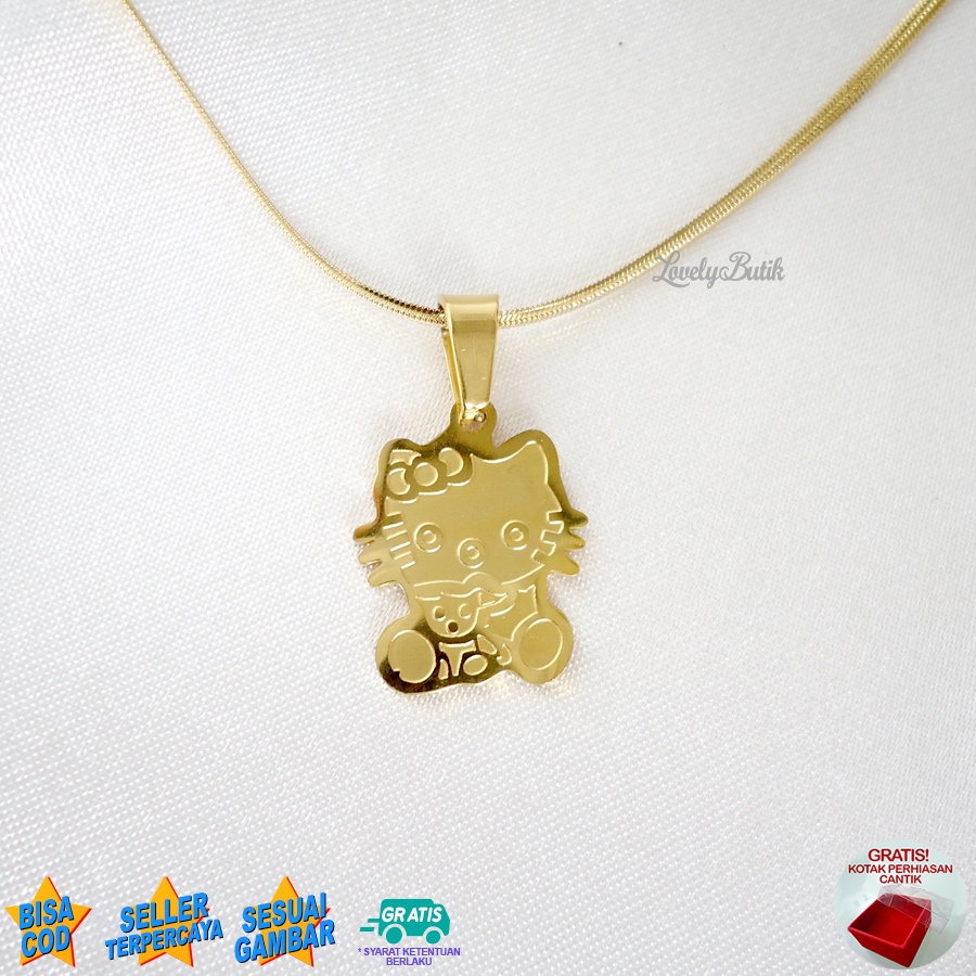 Lovelybutik Kalung Anak Perempuan Titanium Anti Karat Cutie Doll Kalung Anak Cewek Lucu Titanium Ukuran 35 cm BONUS KOTAK PERHIASAN