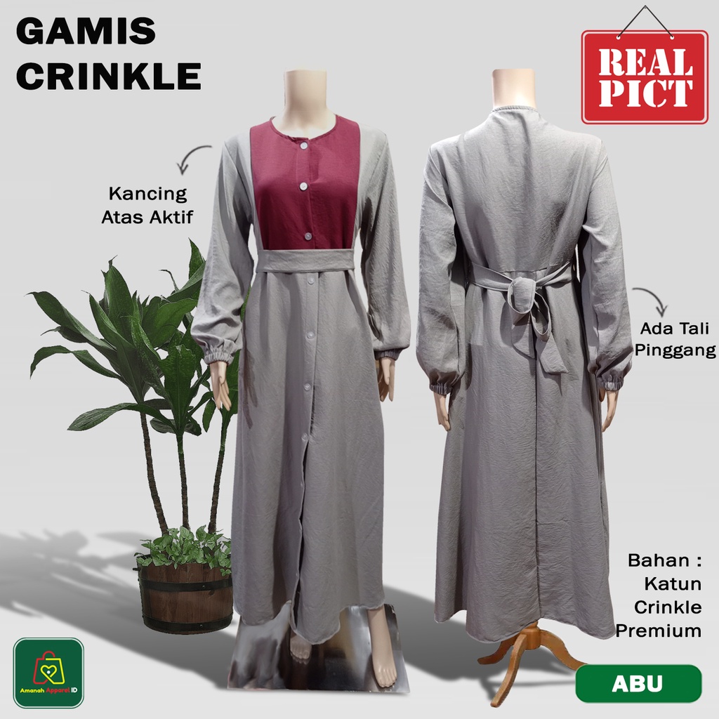 Baju GAMIS CRINKLE Pakaian Dress Wanita Muslimah Katun JUMBO All Size Fit To XL / 28783