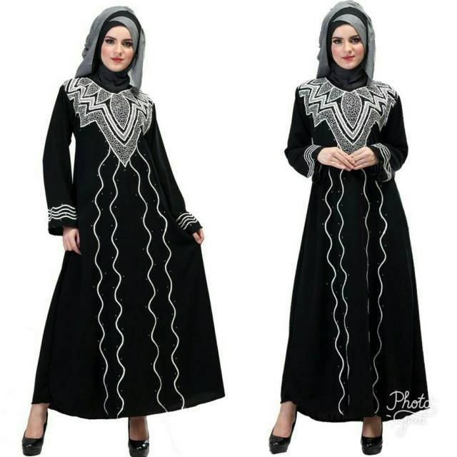 ABAYA BORDIR BAIRUT SILVER ( FREE PASMINA )