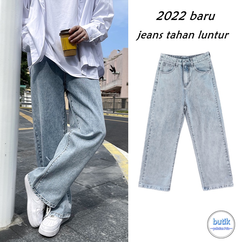 Celana Jeans Pria Celana Panjang Pria Korean Style Straight Jeans Santai Longgar Pria Oversize Celana Denim Hitam