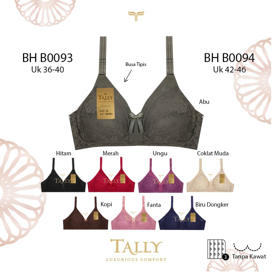 Bh Bra Tally B0094 {Cup B} {42-46} Renda Brukat | Bra Tanpa Busa Tanpa Kawat |kvjc