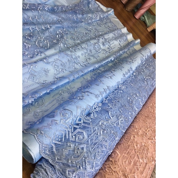 Kain Bahan kebaya Super Premium Tile Maison Design By Sapto Bordir Mewah Warna Baby blue