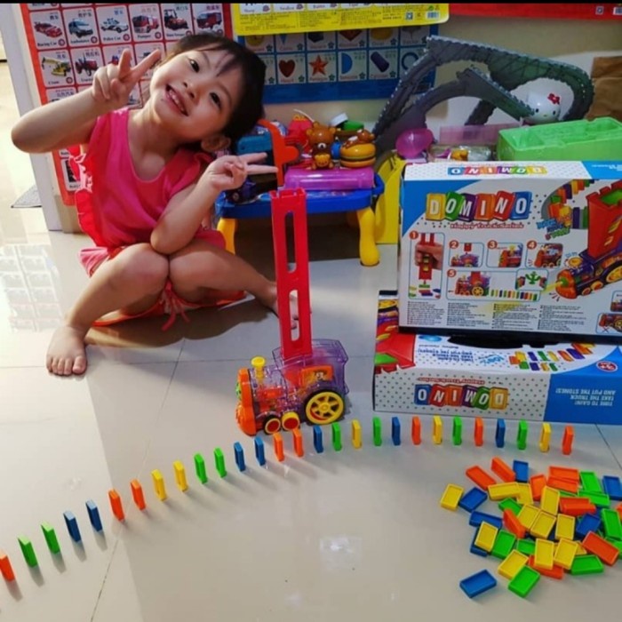 Mainan Domino Train Edukasi Anak Bayi Balita Kereta Api Susun Balok Bisa Jalan