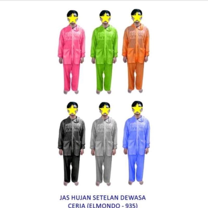 Jas Hujan Jaket Celana Elmondo Ceria 935 atau Terusan Transparant Warna Random