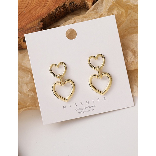 LRC Anting Tusuk Fashion Gold Color Large And Small Heart Alloy P33358