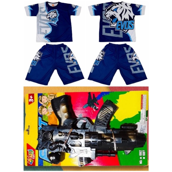 SETELAN BAJU GAMING ANAK FF GRATIS PISTOL MAINAN