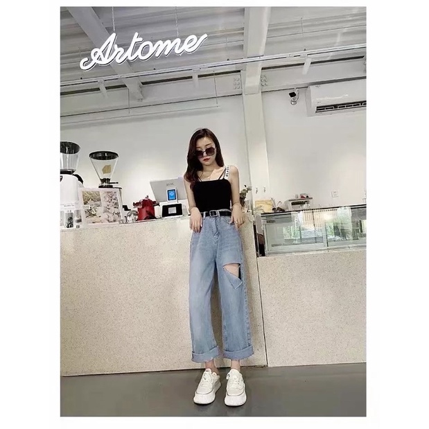 [CLEARANCE SALE] JEANS  HIGHWAIST RIPPED HW CULLOTE KULOT BAGGY WANITA CEWEK CELANA PANTS MX809