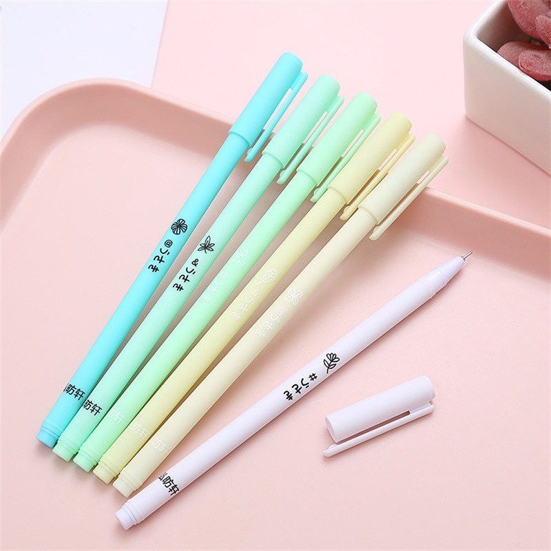 6pcs / Set Pulpen Gel Tinta Hitam 0.5mm Untuk Stationery Sekolah / Kantor