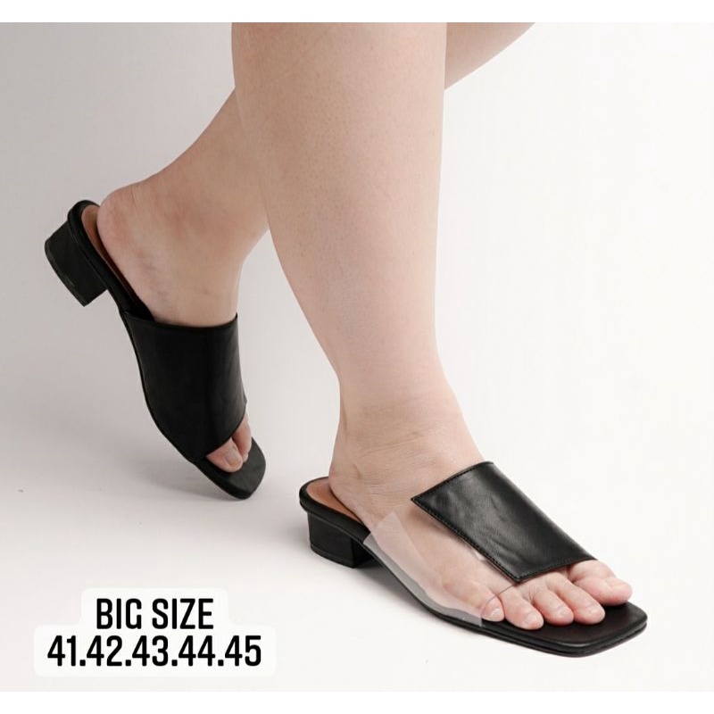 Sandal Kaca Wanita Big Size 41-45 / Sendal Slop Slide Cewek Jumbo Kulit Hitam, 42