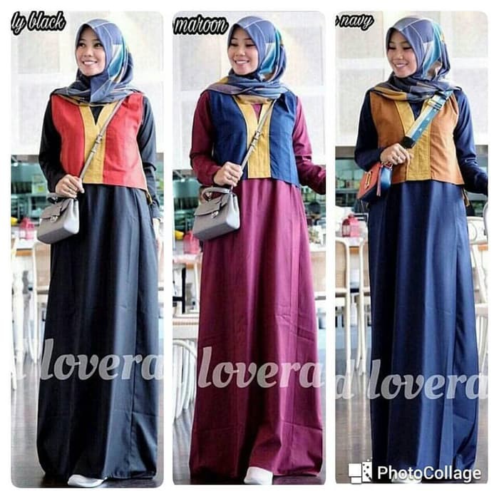 pakaian Gaun muslim ibu islami baju muslim gamis zeva maxy dress busui balotelli hitam navy ungu BD