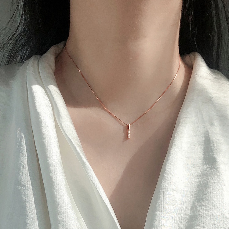 Kalung Rantai Sterling Silver 925 Dengan Liontin Berlian Imitasi Untuk Wanita