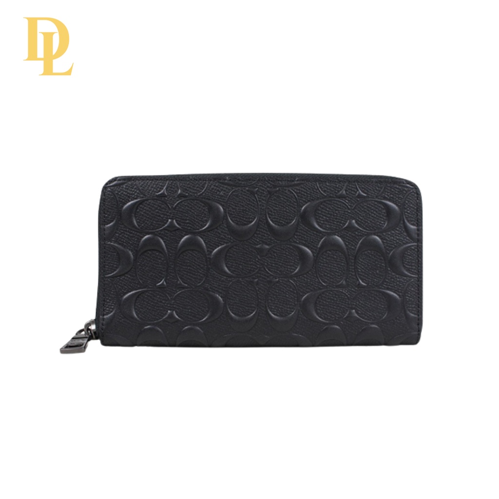 Coach Long Wallet Zipper Black Embossed