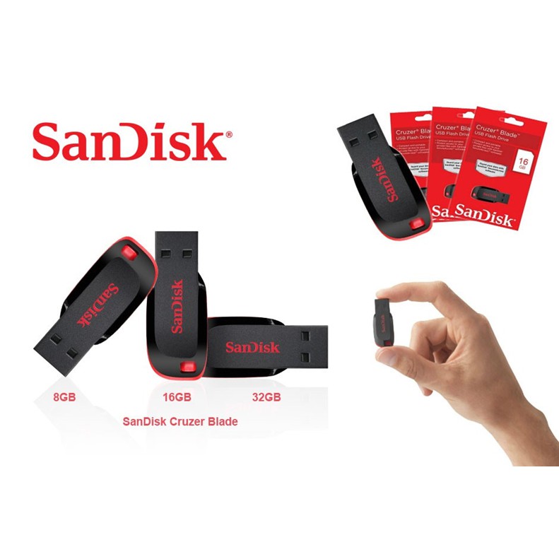 Flashdisk SanDisk Cruzer Blade CZ50 8GB 16GB 32GB 64GB 128GB USB 2.0 Flash Drive Original 100%