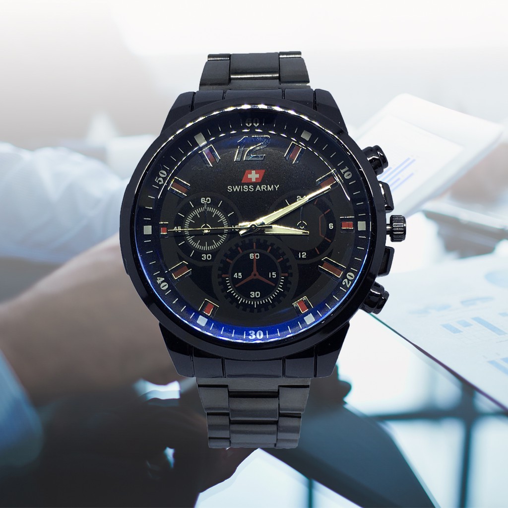 Jam Tangan Rantai Hitam Pria