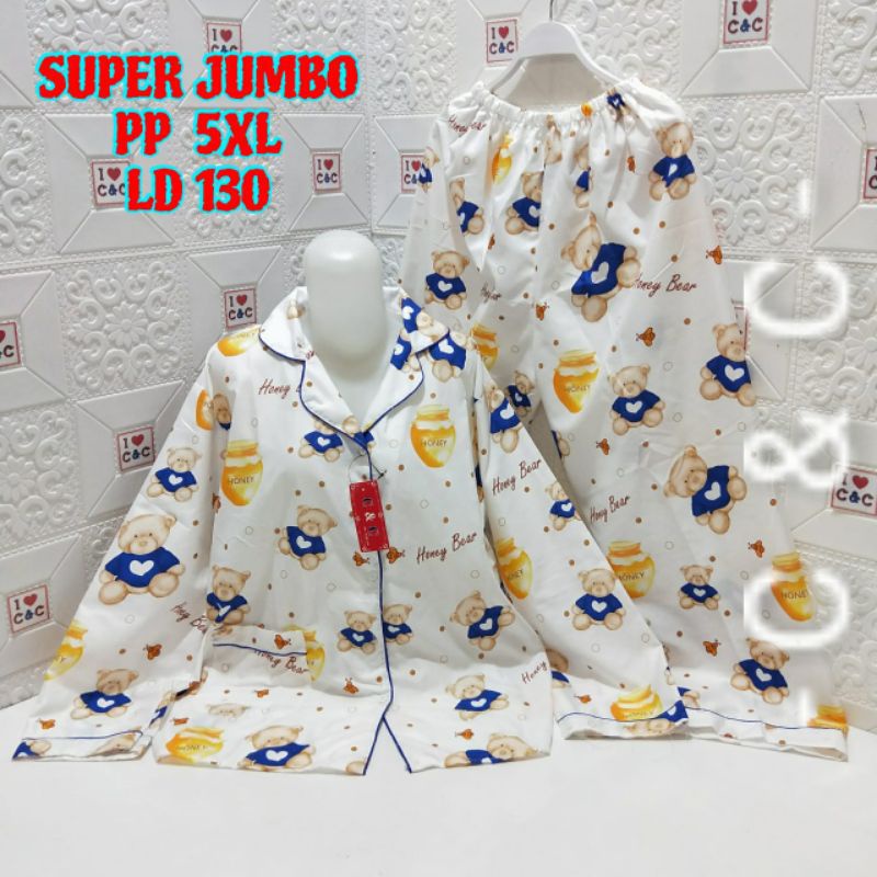 BAJU TIDUR PIYAMA/PP SUPER JUMBO 5XL/LD 130-Honey bear nevi