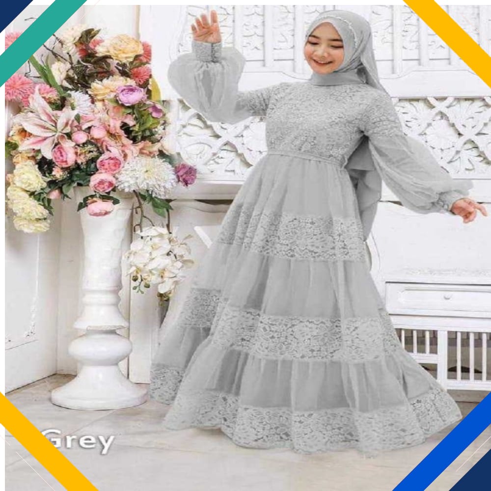MAXI HASANAH ABU Kekinian Gamis 0100 Premium UKX Baju Gamis Wanita Terbaru