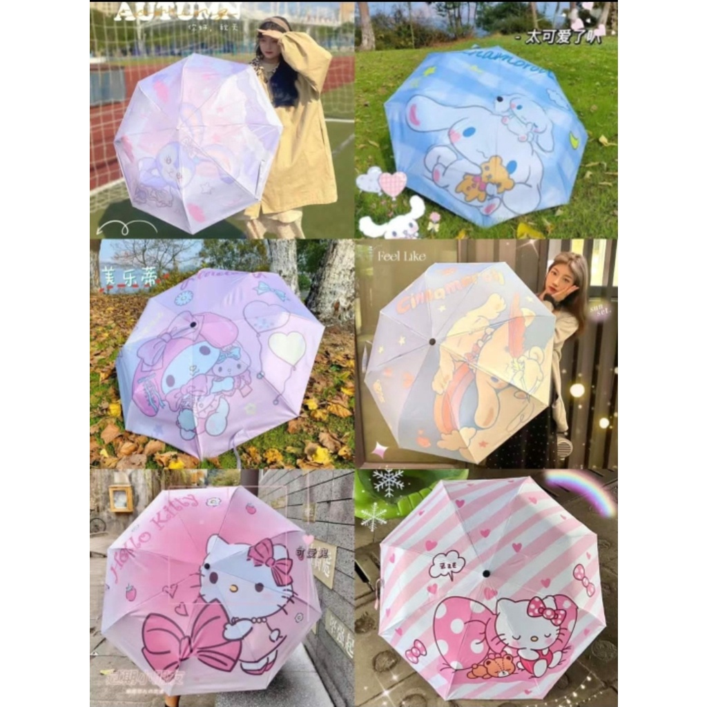 Hello Kitty Indonesia - Payung Lipat Otomatis Sanrio Hello Kitty My Melody Kuromi Pompompurin Cinnam