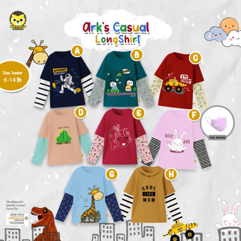 READY‼️ARKS CASUAL LONGSHIRT By ARK'S STYLE/TSHIRT ANAK/BAJU ANAK/ATASAN ANAK PEREPUAN DAN LAKI LAKI