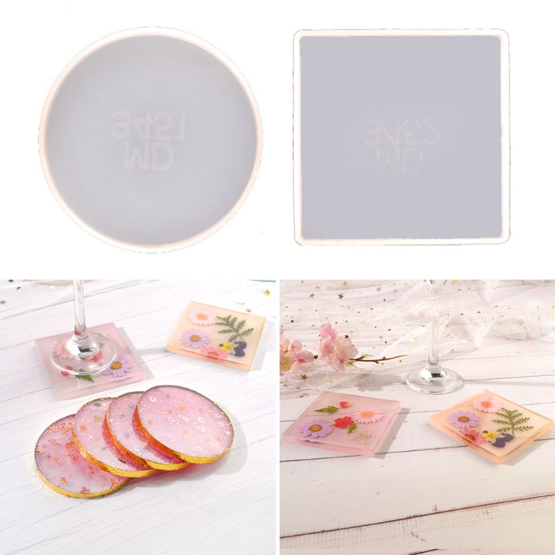 SIY  2Pcs Round Square Coaster Resin Mold Kit Geode Agate Resin Coaster Molds Tools