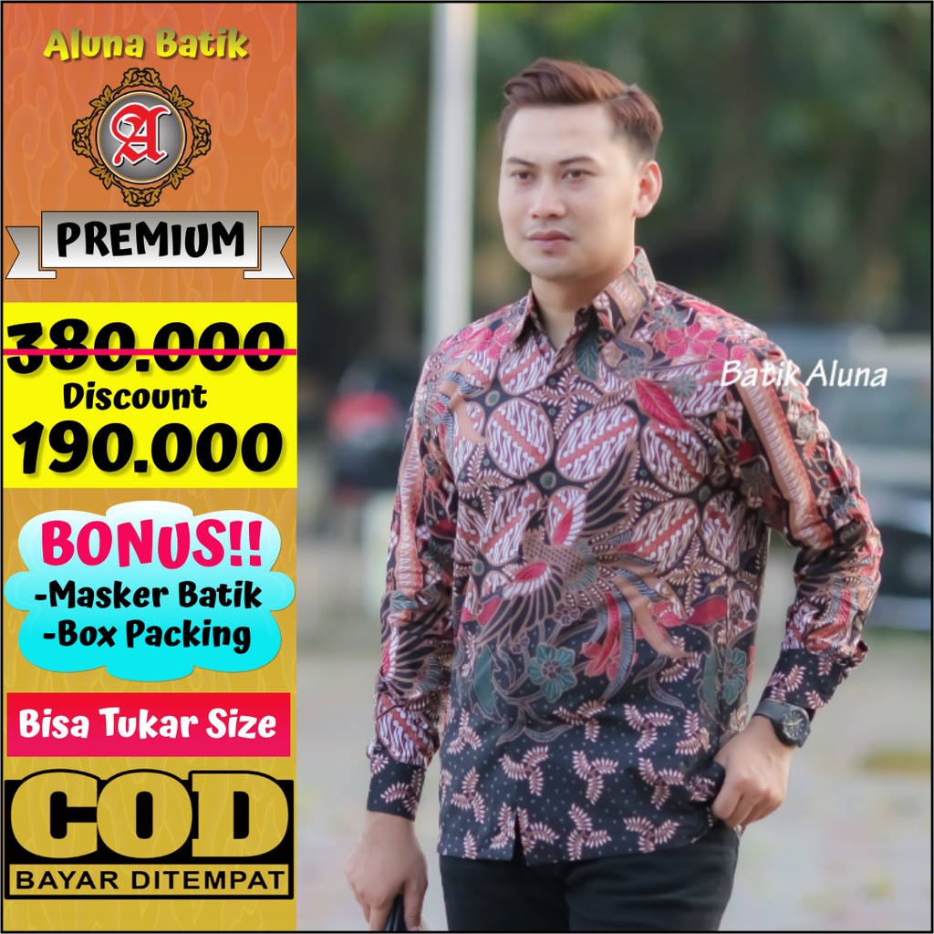 Kemeja Modern Pria Lengan Panjang Motif  Batik Aluna Premium Bahan Halus PCW 114