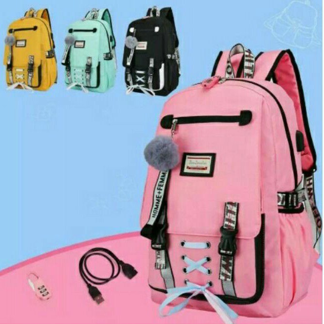 Ransel Anak Pita Tengah No Pompom backpack koreanstyle BISA COD