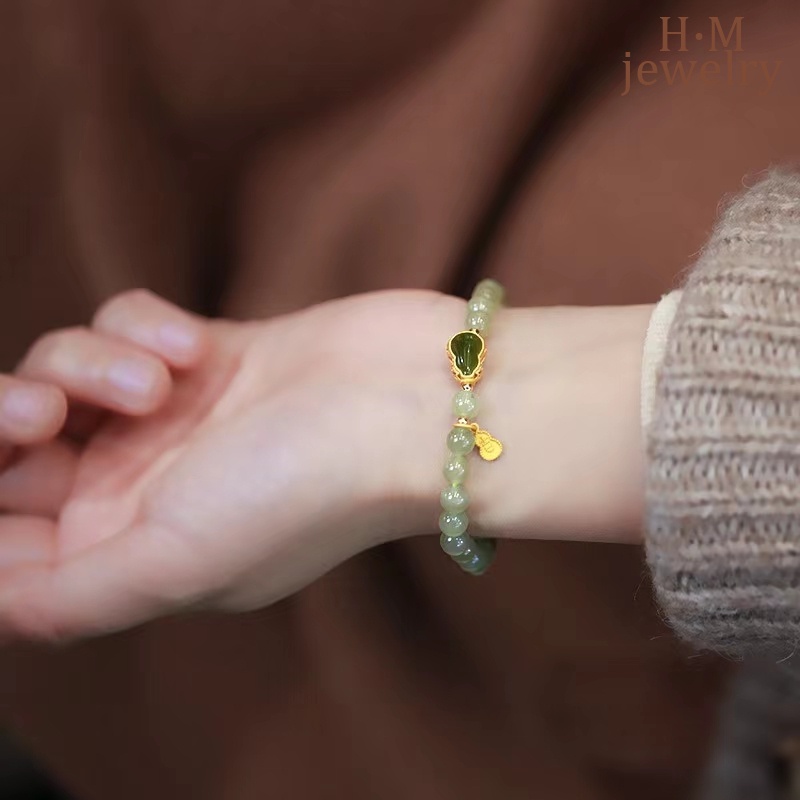 Gelang Manik-Manik Giok Hetian Model Calabash Gaya Antik