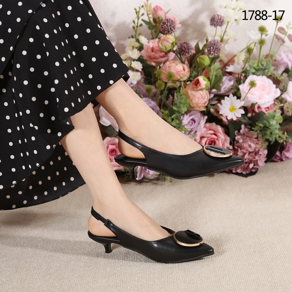 HELIVA CALISTA Sling Back Shoes Mid Heels 4cm Bahan Kulit 1788-17 Original Brand