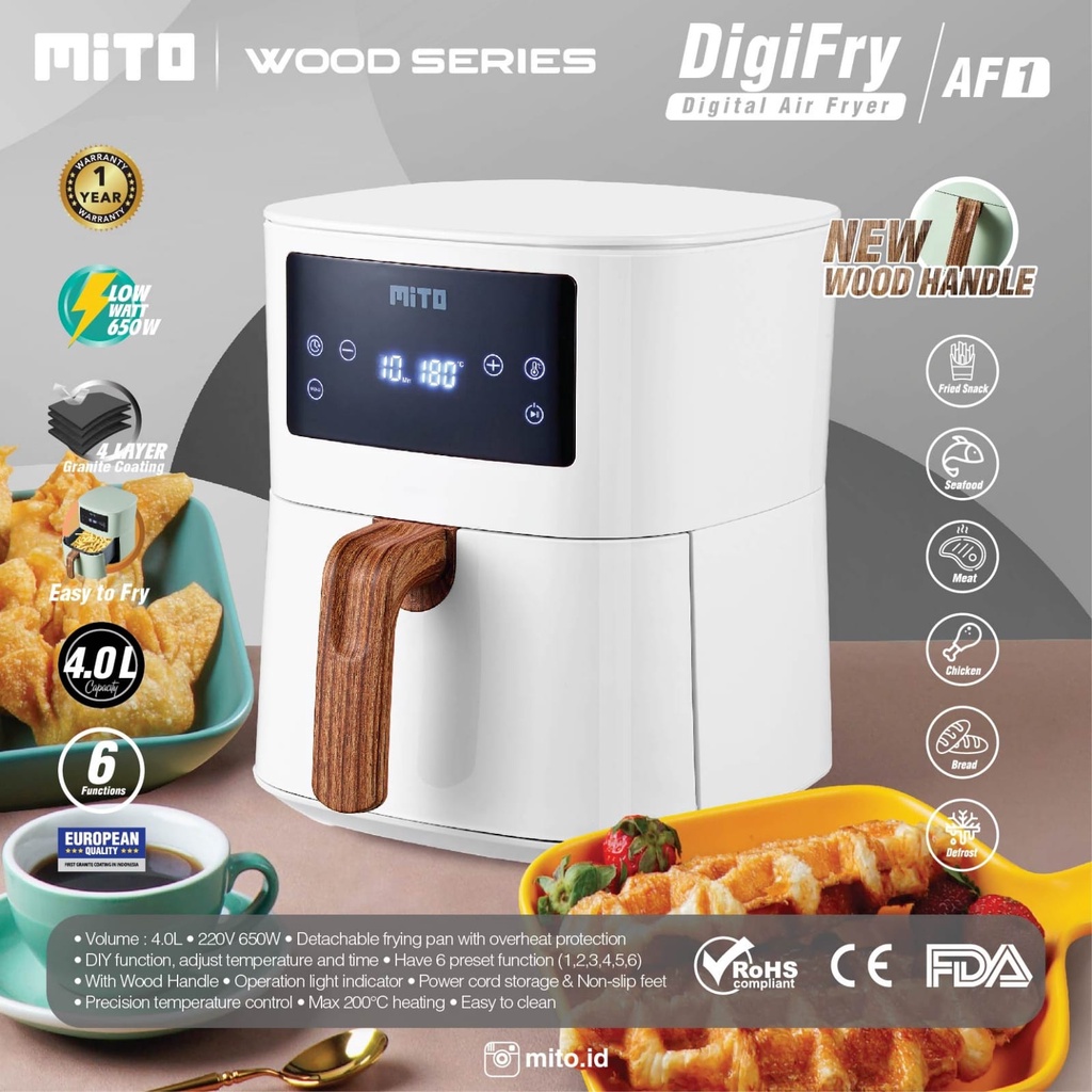 Air Fryer MITO AF-1 AF1 4liter Low Watt wood series