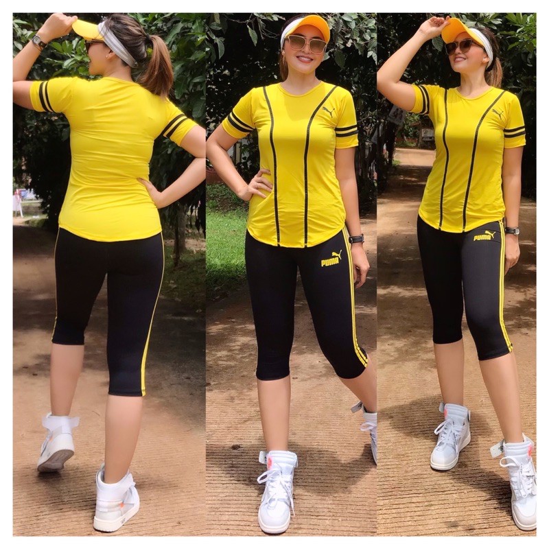 Set senam  baseball kuning hitam baju  senam  zumba  aerobik 