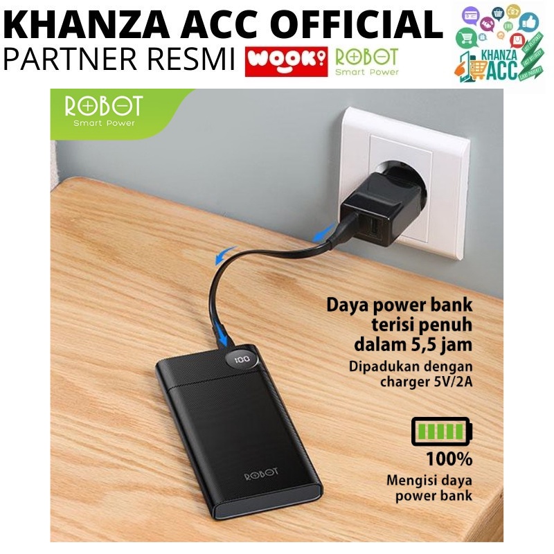 KHANZAACC PowerBank ROBOT 10000mAh RT190 Dual Input Port Type C &amp; Micro USB Original Bergaransi