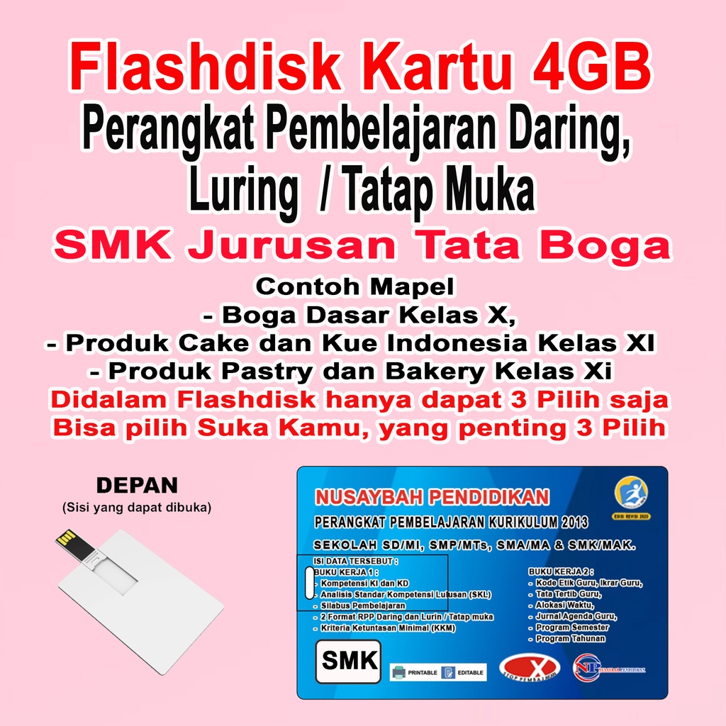 PERANGKAT PEMBELAJARAN DARING DAN LURING/TATAP MUKA, SMK JURUSAN TKJ, TATA BOGA, PERHOTELAN, 2SEMESTER,(KARTU FLASHDISK 4GB)