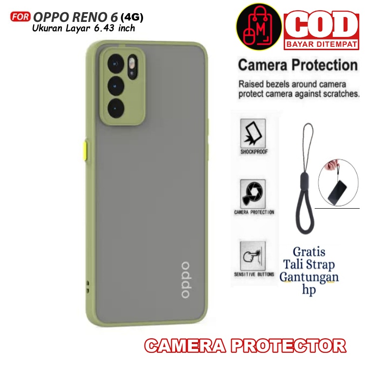 Acrylic Case OPPO RENO 6 (4G) silikon case 2 tone doft with oil casing bumper CASE MATTE FREE STRAP 