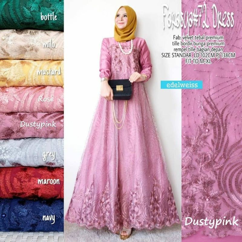 [REAL PIC] Gamis Brokat Tille Mutiara Dress Brokat Terbaru Modern Wisuda muslim