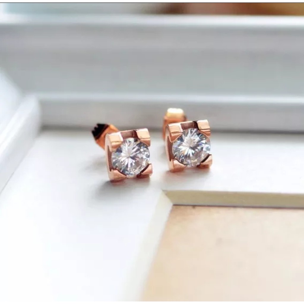 Anting Titanium THE ONE CRYSTAL Warna Rose Gold, Gold dan Silver