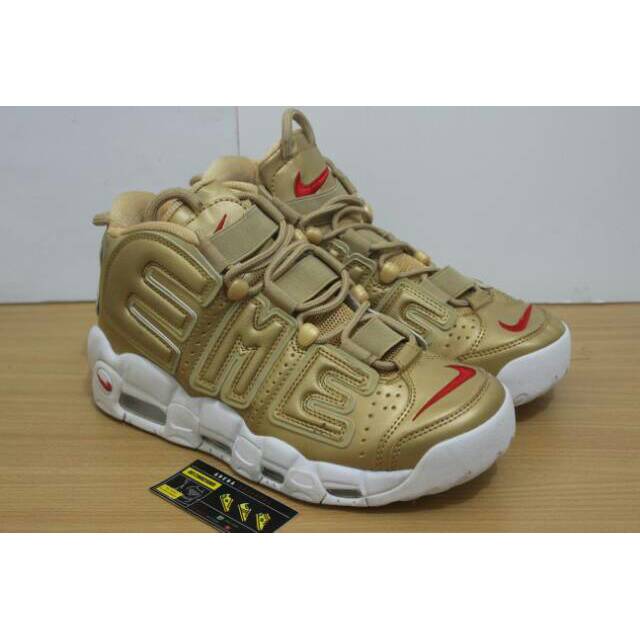 Sepatu Nike Air More Uptempo X Supreme Gold - Premium Quality