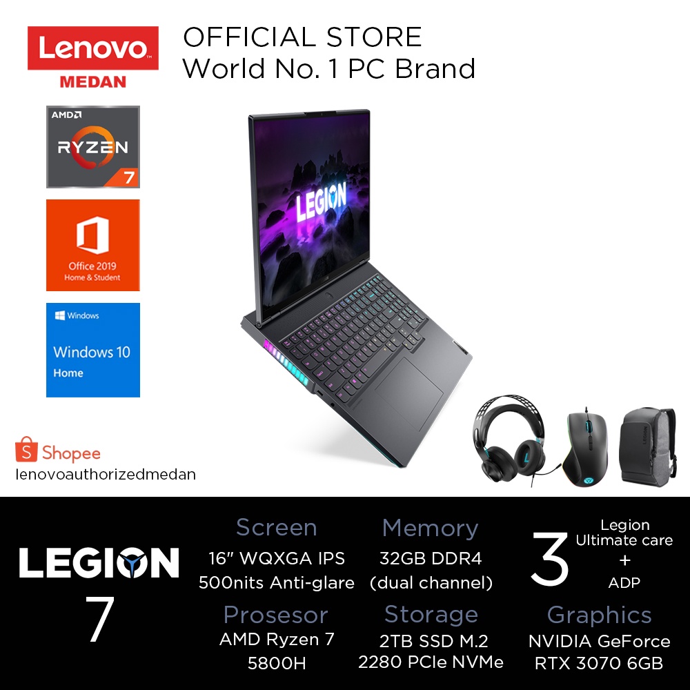 Lenovo Legion 7 16ACHG6 9TID, Amd R7-5800H/32GB(2x16GB)/2TB M.2/RTX3070 8GB/RGBLED/W10+OHS/StromGrey